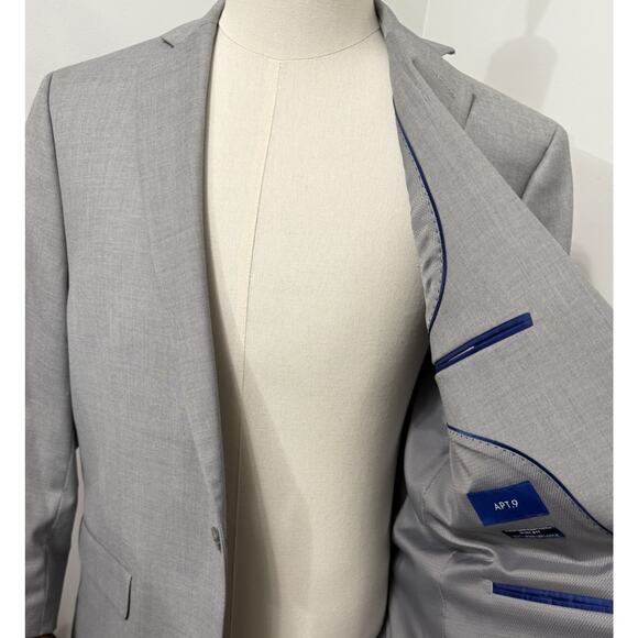 NEW Apt 9 Premier Flex SUIT SET Coat Jacket Blazer Pants 38 Slim fit Gray Short - Picture 6 of 7